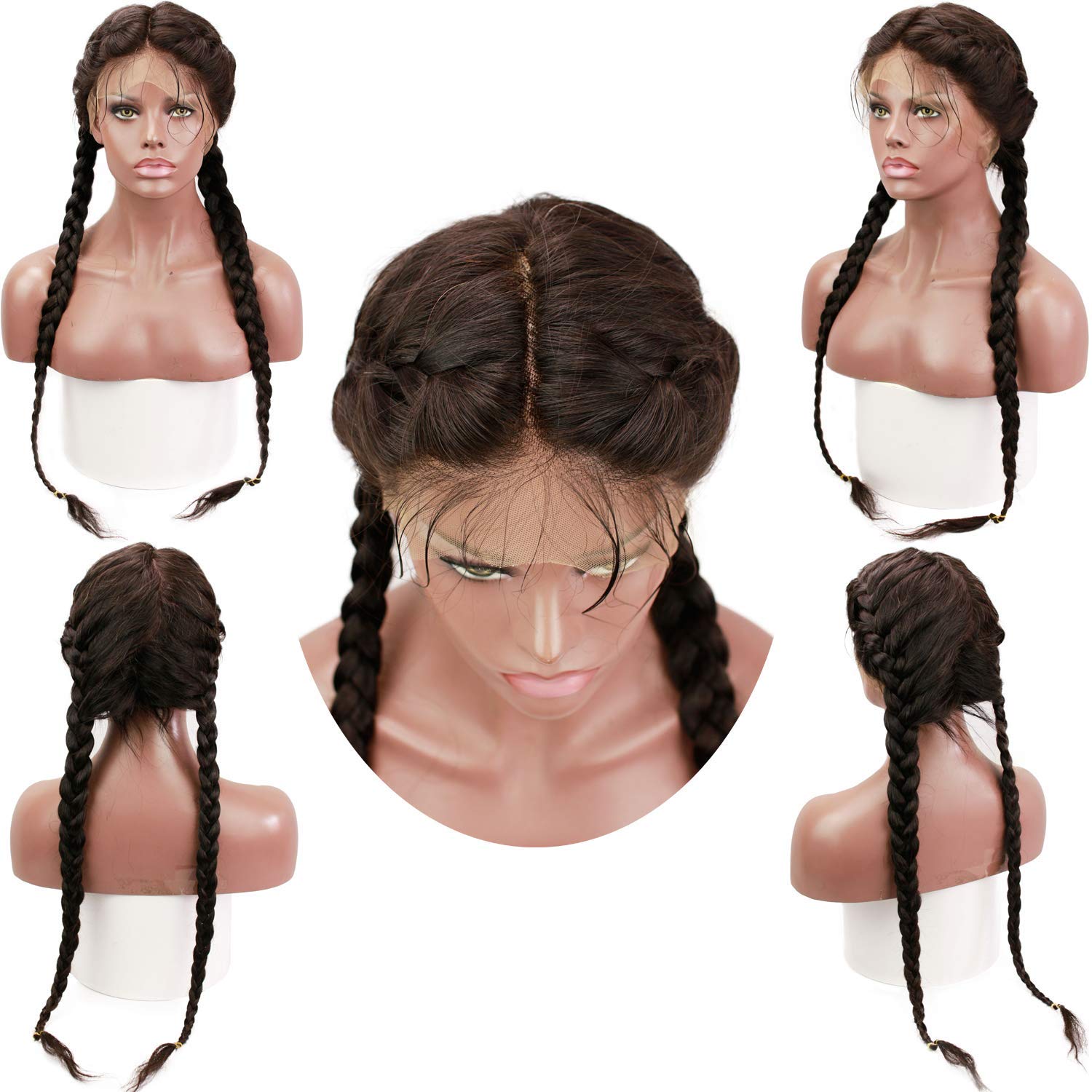 100% Brazilian Virgin Human Hair 13x6 Lace Front Wigs for Black Women Long Natural Wavy Pre Plucked Glueless Human Hair Wigs with Baby Hair 130% Density Natural Black Color 34INCH