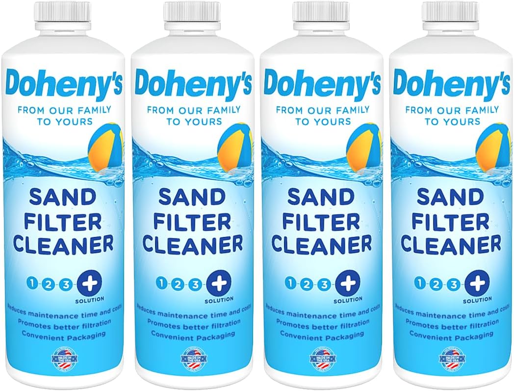 Doheny's Liquid Sand Filter Cleaner | Fast-Acting Concentrated Formula | Effectively Cleans Sand Filter Beds, Keeping Your Filter Operating Efficiently | Set of (4) - 1 QT Bottles