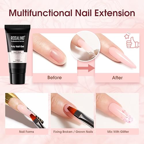 Miniatura 4 de ROSALIND Gel de uñas de poliéster rosa, 2.0 fl oz de gel de extensión de poliéster para uñas de color rosa natural, uñas constructoras de poliéster