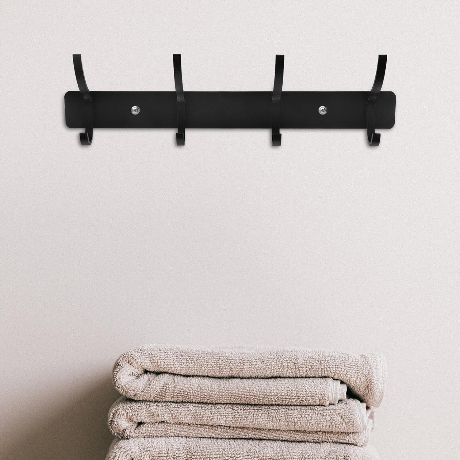 Door Coat Hooks 4-Hook Black Heavy Duty Wall Mounted Hat Hooks for Bedroom Entryway Storage 2pcs No Drilling Damage Home Organization