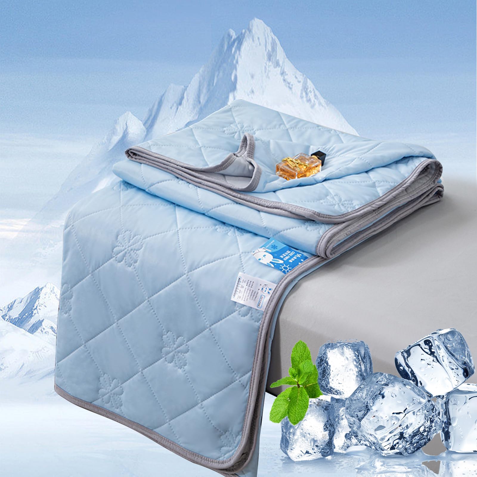 DJY Cooling Blanket, Summer Blanket with Arc-chill Q-MAX>0.4 Cooling Fiber Lightweight Blanket Floral Design, Double-sided Cool Blanket for Sofa Bed Blanket (Blue, 200x230cm)
