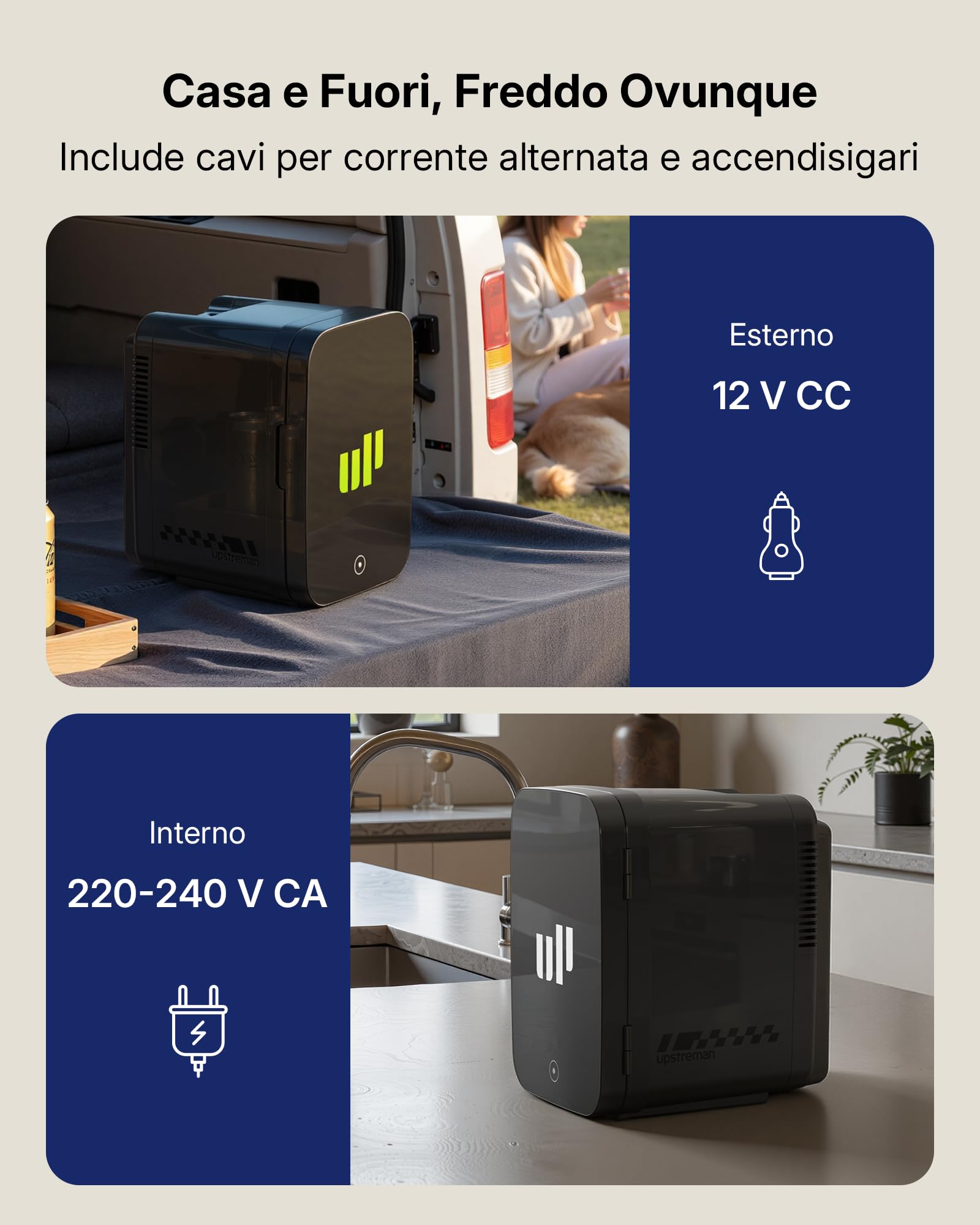 Upstreman Mini Frigo da Camera, 4 Litri/6 Lattine, 7 Colori Luminosi LED, Mini Frigo Termoelettrico, 12V/220V, Mini Frigoriferi per Dormitorio, Ufficio, Sala Giochi, Auto, TR4-Up
