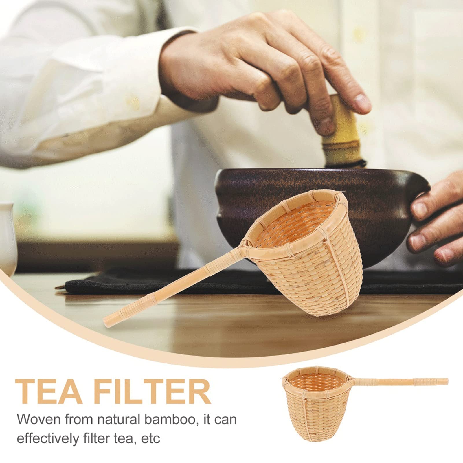 Colador de té, 1 colador, filtro de té de bambú para el hogar, infusor de té chino (caqui)