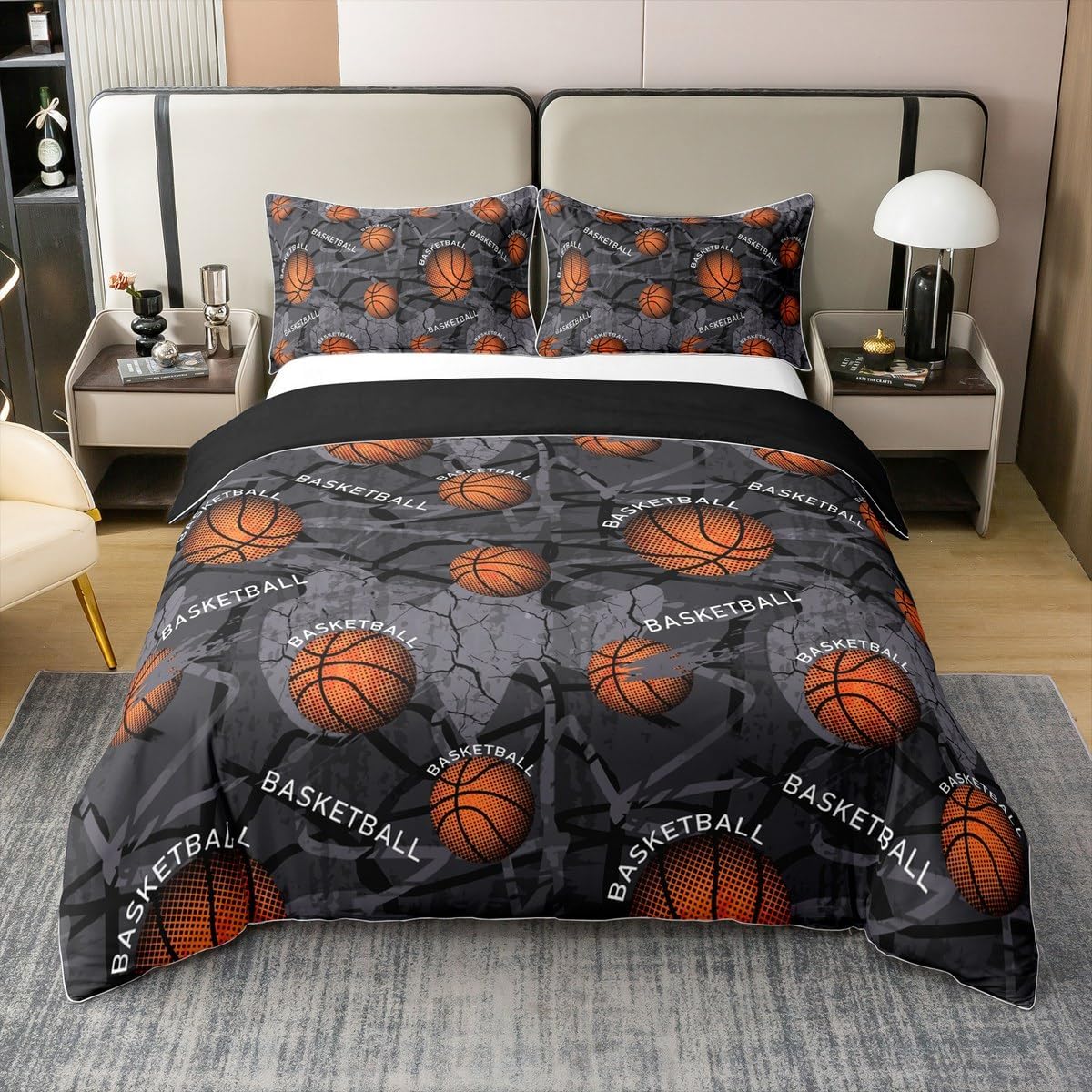 Feelyou Basketball Boys Girls 100% Cotton Duvet Cover Full Size Gaming Sports Bedding Set Ultra Soft Ball Games Comforter Cover Set Basketball Lover Bedspread Cover Basketball Player, No Comforter