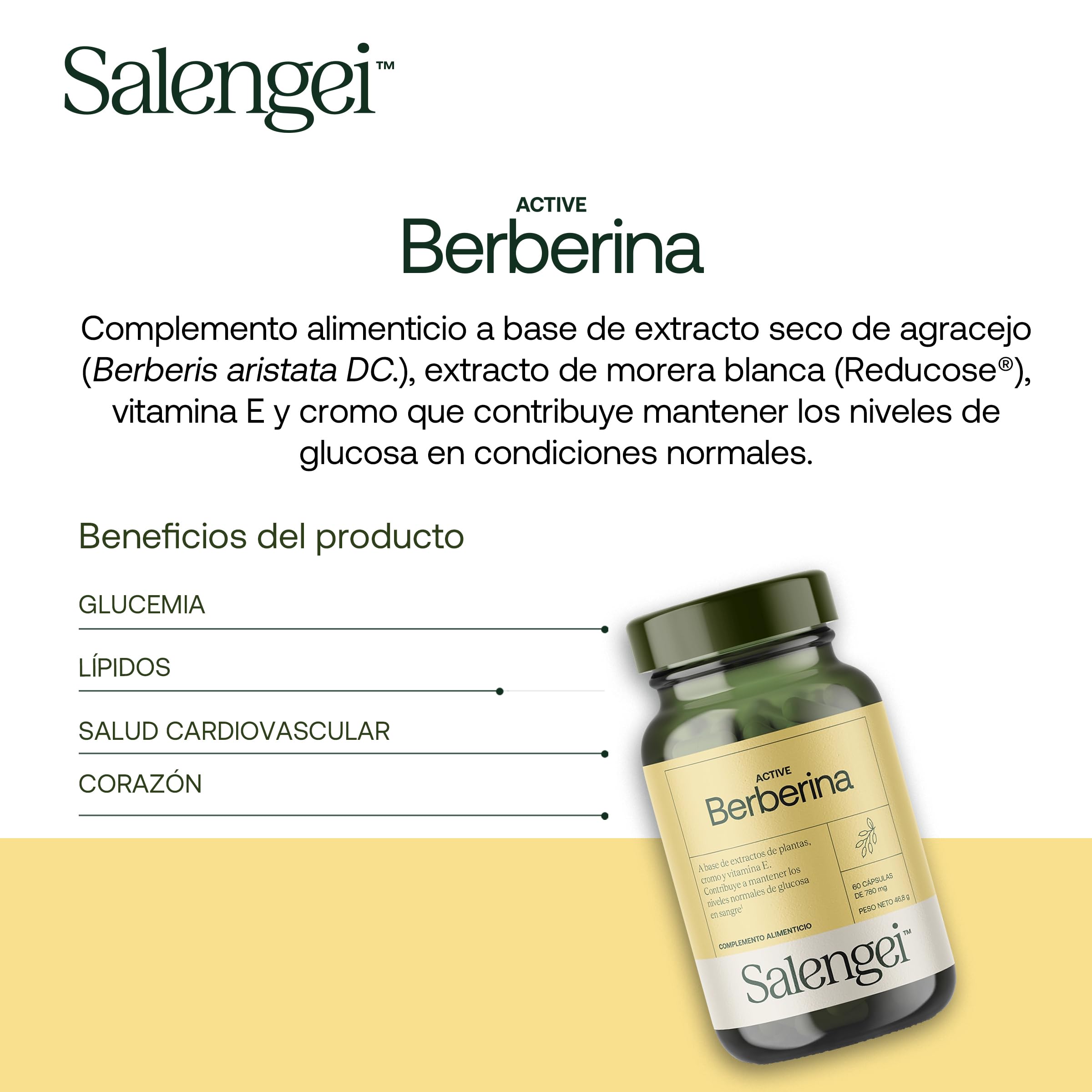ACTIVE BERBERINA - Vitamina E Natural | 97% Berberina| Potente antioxidante que protege las células del estrés oxidativo | Apto para Veganos | 60 cápsulas | 750 mg |