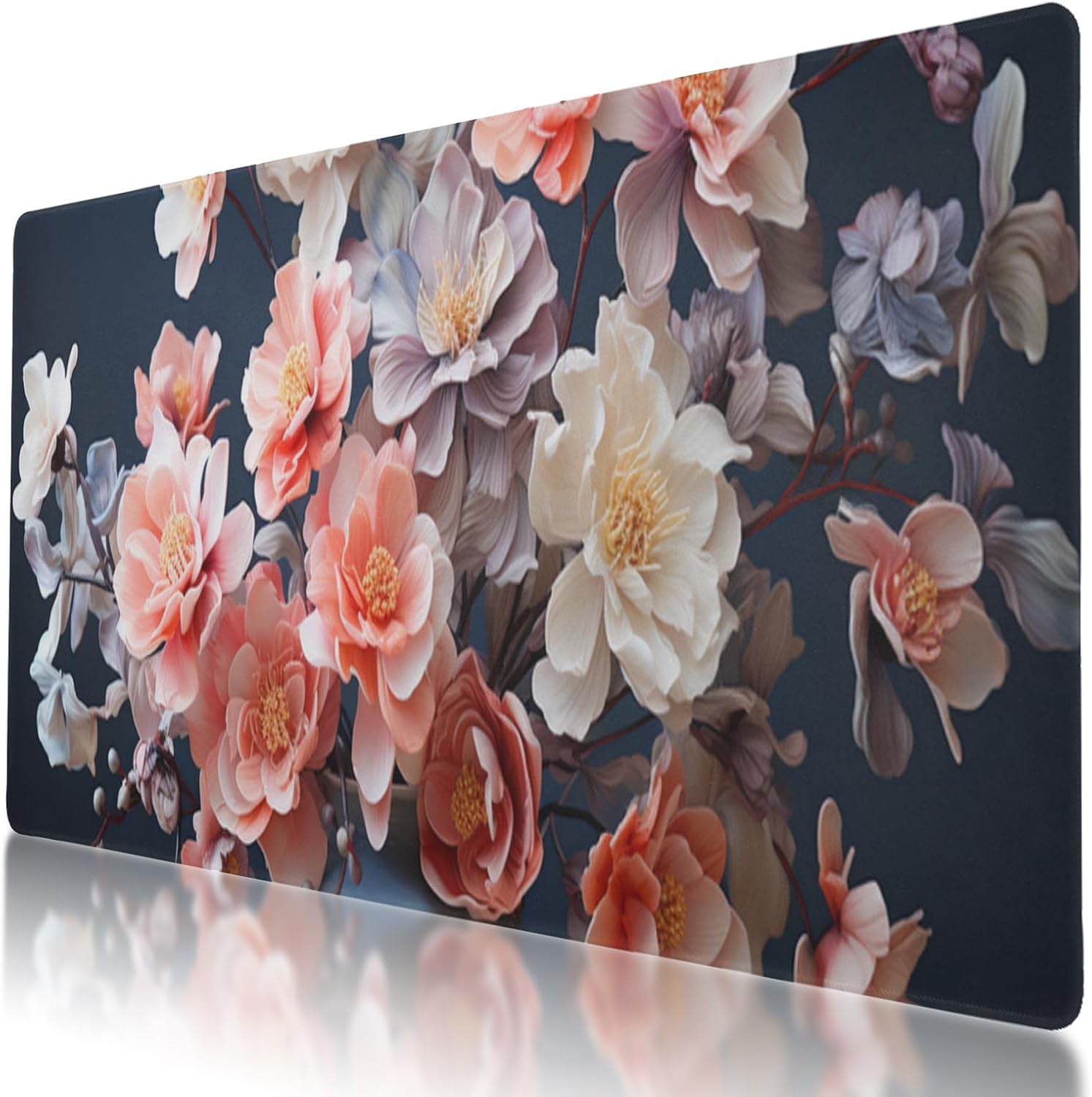 Cute Watercolor Flowers Pattern Mouse Pad 35.5 x 16 Inch, Non-Slip Rubber Base, Ergonomic Design for Pain Relief, Perfect for Computer Users