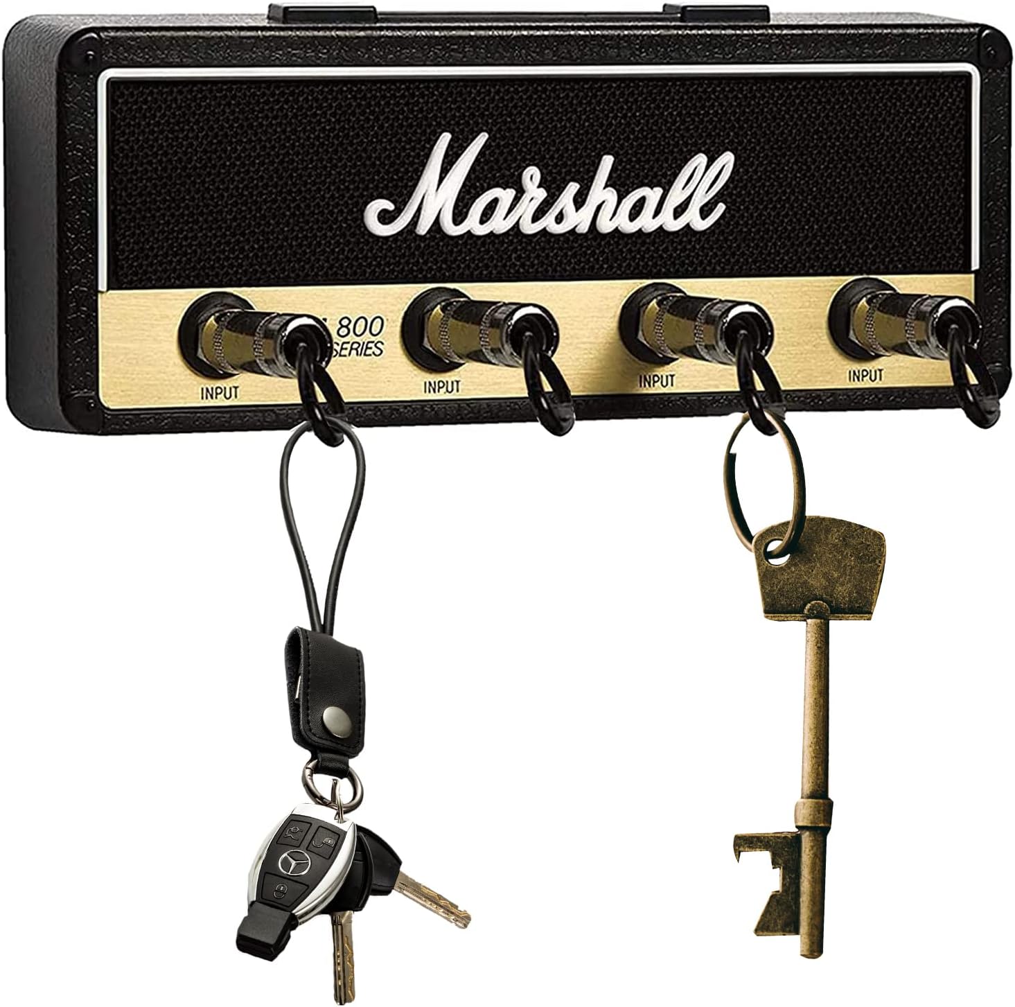 Angju Key Holder, Key Organisation Wall Mounted Key Rack Guitar Amplifier with 4 Plug Keyrings for entryway Mudroom,Hallway,Kitchen,Office Letter