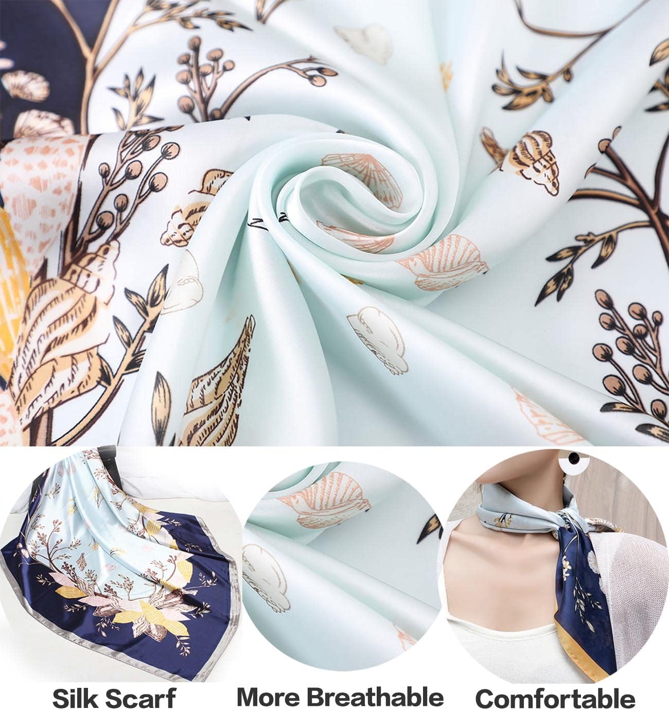 kcctoo 27.5" Mulberry Silk Feeling Head Scarf Women's Fashion Square Neck Satin Scarfs for Bag Hair Scarves Gift image 4