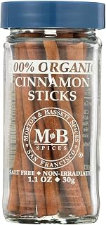 Morton & Bassett Organic Cinnamon Sticks, 1.1 oz Jar (Case of 3) - Pure Natural Spice for Baking & Tea