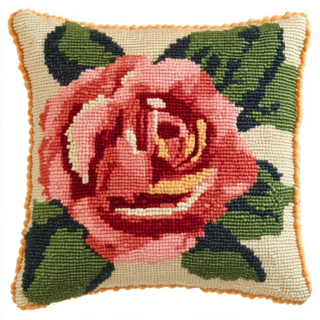 Kitquiver Latch Hook Cushion Kits Pink Roses DIY Latch Hook Rug Kit for Beginners Embroidery Cushion Canvasfor Adult Beginners 17x17In