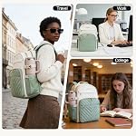 VANKEAN Laptop Backpack for Women with Giant Tumbler Holder Pocket,17.3 inch School College Book Bag Nurse Teacher Backpack,Waterproof Work Travel Backpack Purse Laptop Computer Bag, Beige-Light Green