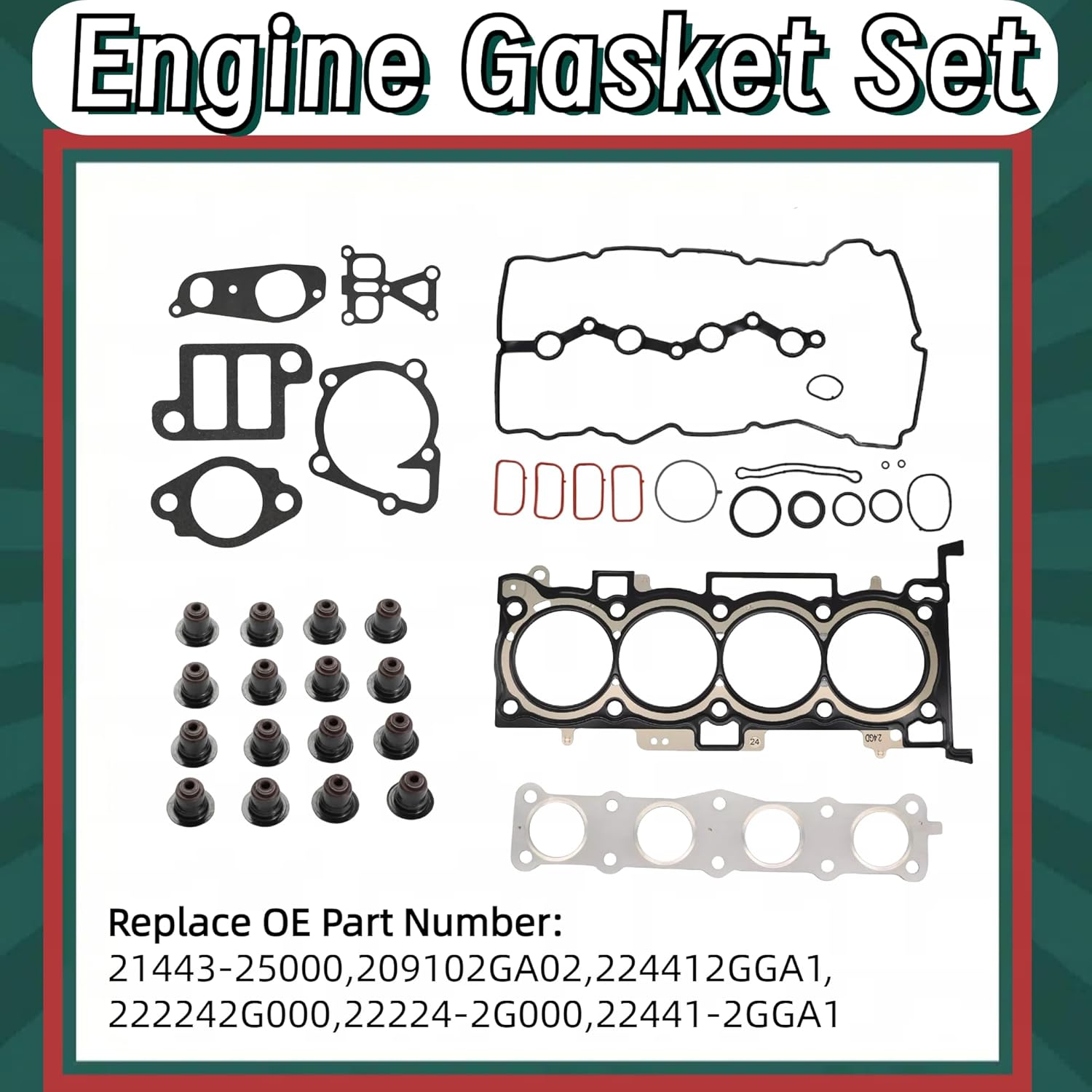 G4KJ 2.4L Engine Rebuild Overhaul Gasket Kit & Pistons Replacement Fit for Hyundai KIA Optima Tucson Sorento Sportage 2011-2020 GDI 23410-2G500 21020-25120