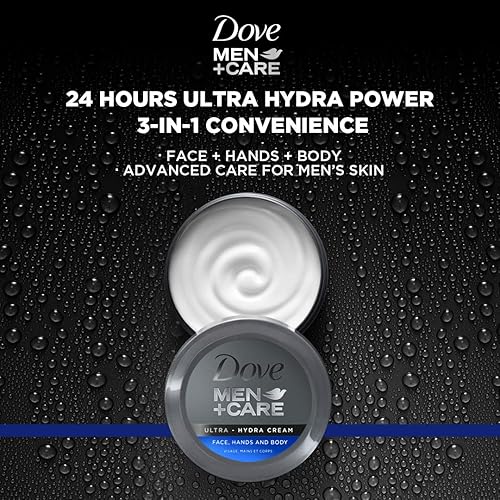 Miniatura 3 de Dove Men+Care Ultra Hydra Cream, cuidado de cara, manos y cuerpo, todo tipo de piel, paquete de 3 unidades de 5.07 onzas cada uno, tarro