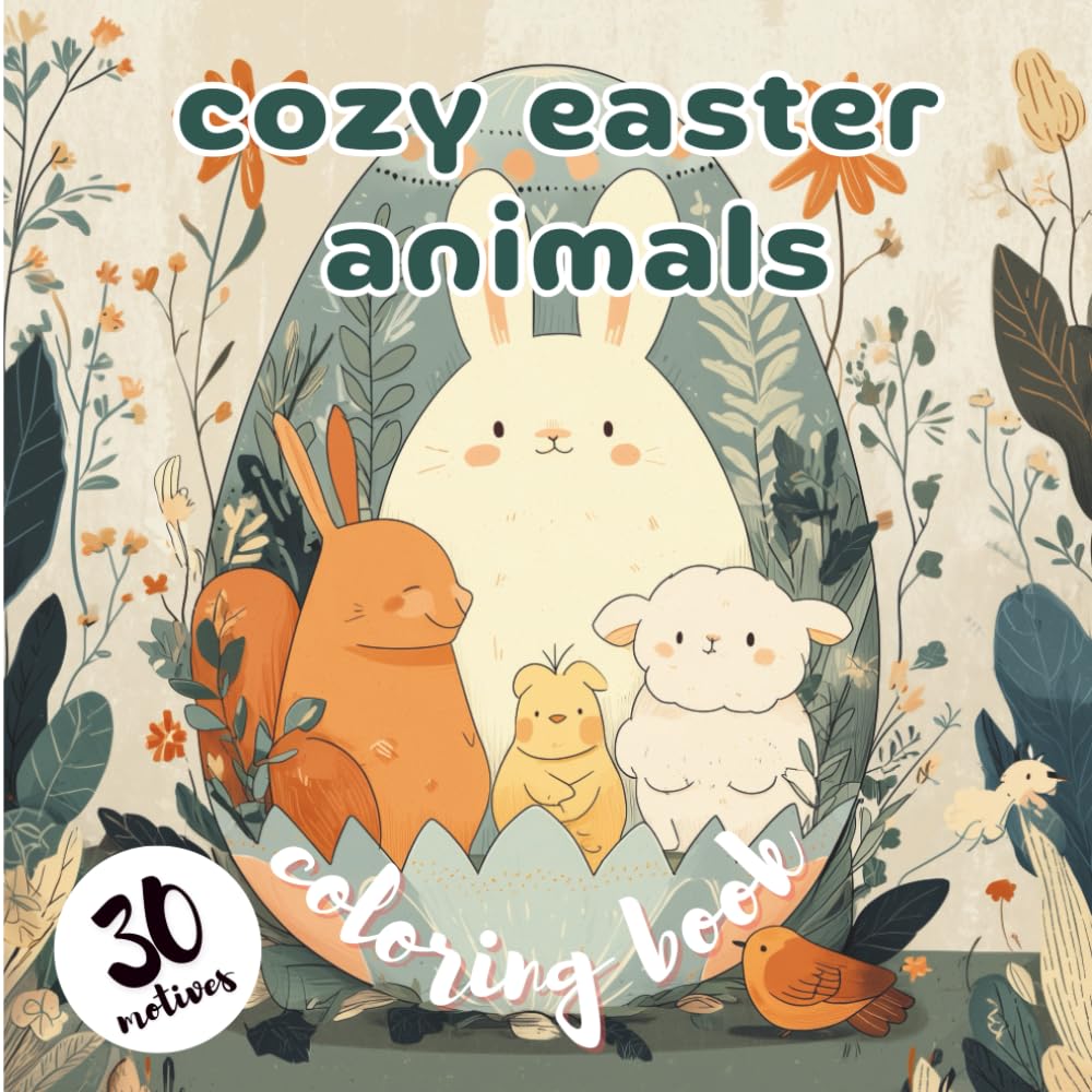 Cozy Easter Animals – a cute & relaxing coloring book for all ages: 30 adorable spring & easter-themed animal illustrations for stress relief, mindfulness & creative fun