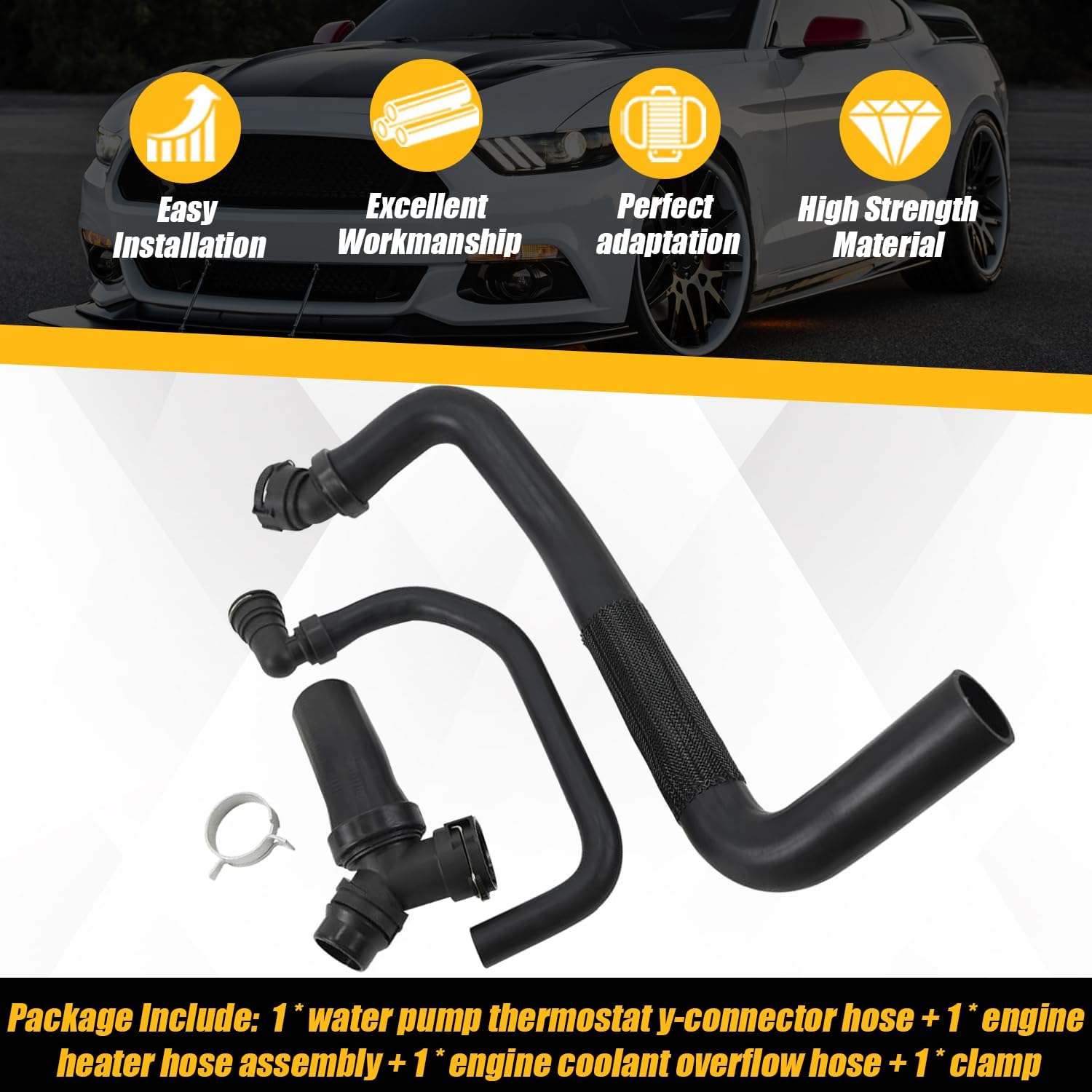 Upper Radiator Hose Y-Connector Lower Compatible with Ford F-150 5.0L 2013-2019 Replaces DR3Z-8566-A CL3Z-8260-A BL3Z-8C350-A DR3Z8566A CL3Z8260A BL3Z8C350A