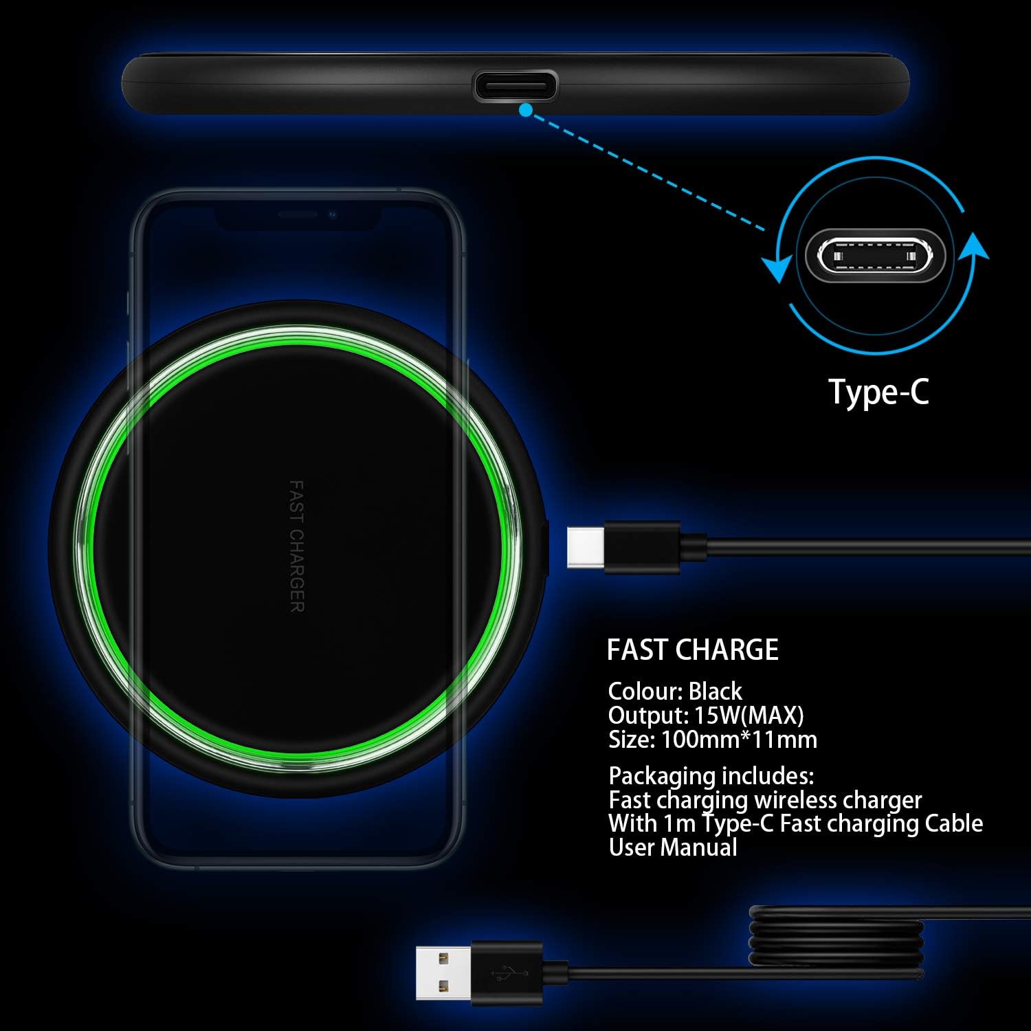 Wireless Charger, iSeekerKit 2 Pack 15W Max Fast Wireless Charging Pad Compatible for iPhone 13/12 Pro/XR/XS/X/8, Galaxy S10/S10e/Note10/9, Google Pixel 3/3XL, V30 V40(No Adapter)