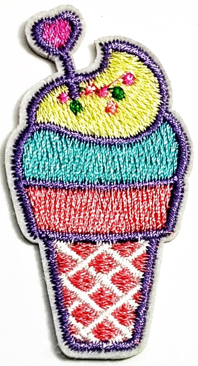 Lovely Ice Cream Sweet Cupcakes Movie Cartoon Patches Sew Iron on Embroidered Applique Patch Logo Clothes Jeans T-Shirt Hat Backpacks for Men Women Boys Girls (2 PCS)
