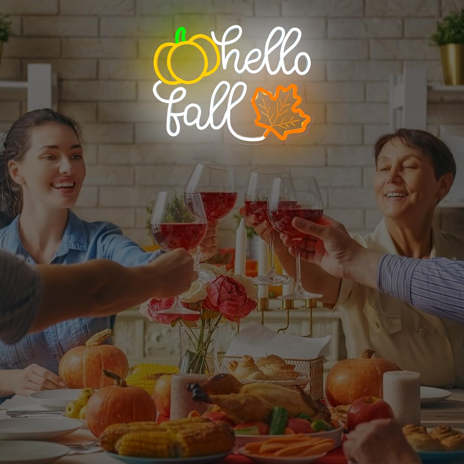 Hello Fall Neon Signs for Wall Decor Pumpkin Neon Light Sign Pumpkin Led Signs for Bedroom Wall Fall Light Up Sign for Thanksgiving Decor Dimmable Led Sign for Office Bedroom Decoration - Image 6