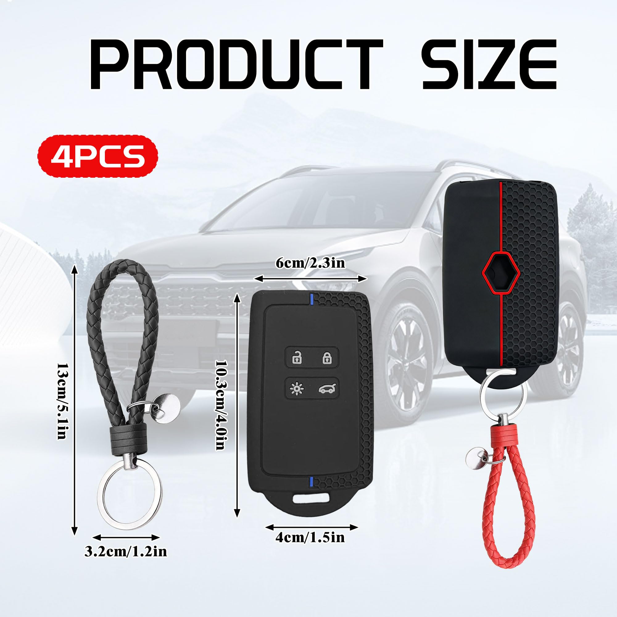 2PCS Car Key Cover for Renault and Dacia 4 Button Key Fob Holder for Renault, Clio, Megane, Kadjar, Captur, Soft TPU Car Key Card Protection Case with Keychain (Blue Line/Red Line) - 2