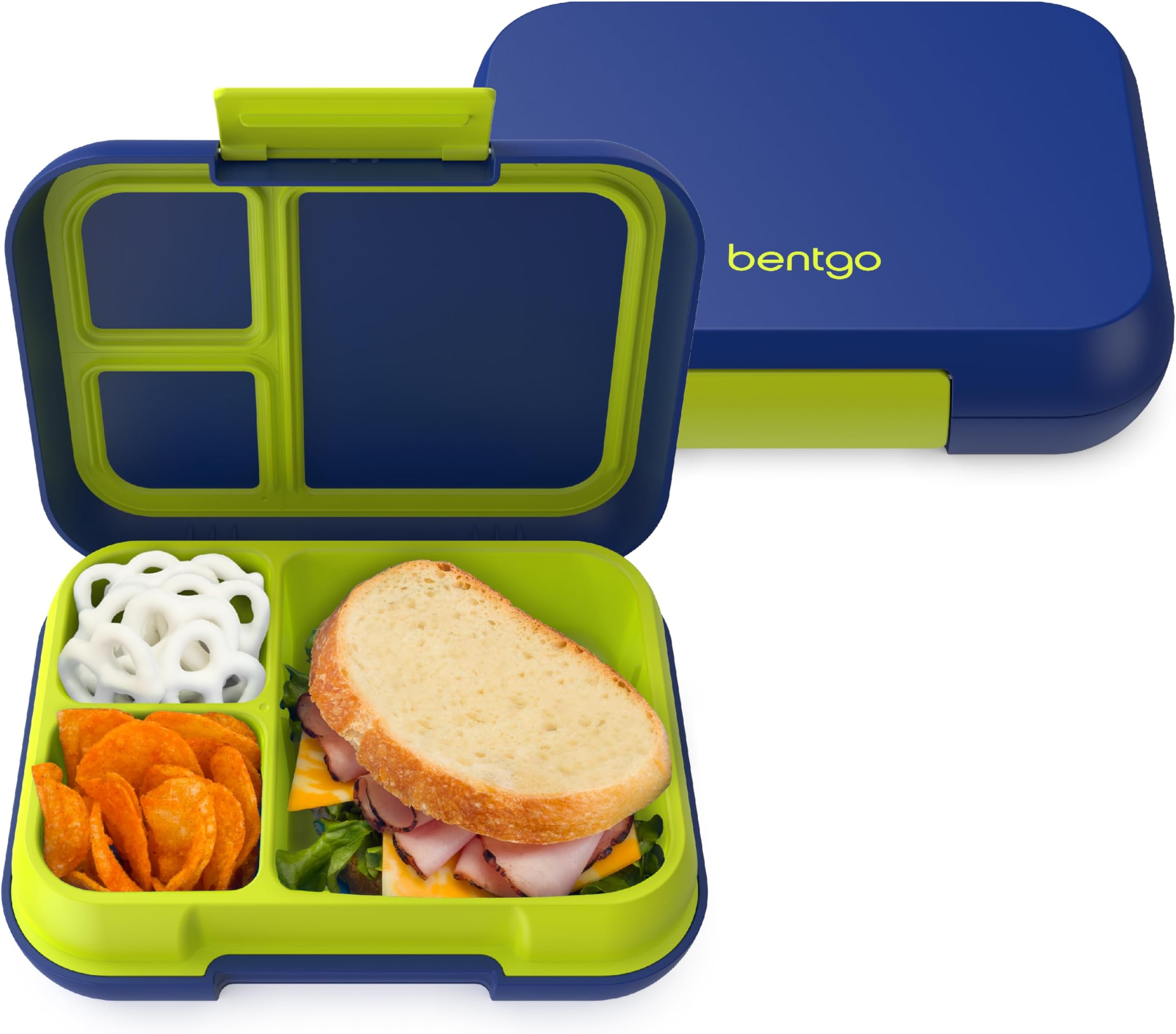 Pop - Leak-Proof Lunch Box & Removable Divider for Ages 8+ & Teens - Lunch Container Holds 5 Cups of Food; 3-4 Compartments; Microwave/Dishwasher Safe; 2 Year Warranty (Navy Blue/Chartreuse)