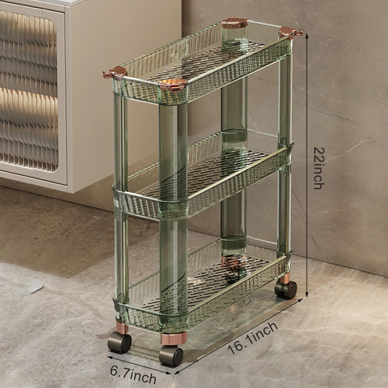 Carrito Multifuncional de acrílico con Ruedas, Carrito utilitario Delgado de 3 Niveles con Ruedas bloqueables para baño, Cocina y lavandería - Solución de Almacenamiento ecológica