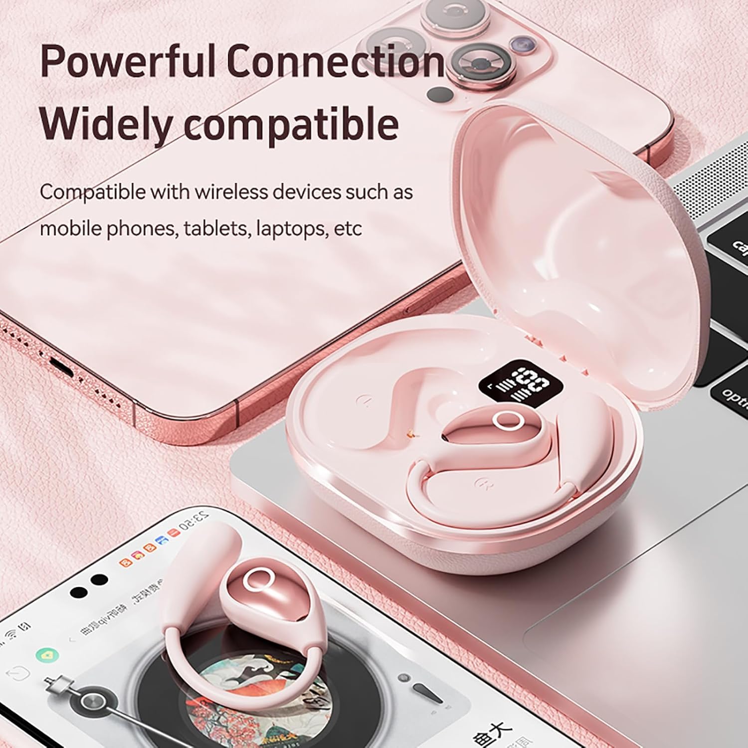 Open Ear Earbuds Pink for Women, Bluetooth 5.4 Wireless Headphones for Small Ears, Air Conduction Comfort Fit, 50H Playtime, IP54 Sweatproof, Touch Control for Running Cycling Work - Image 9