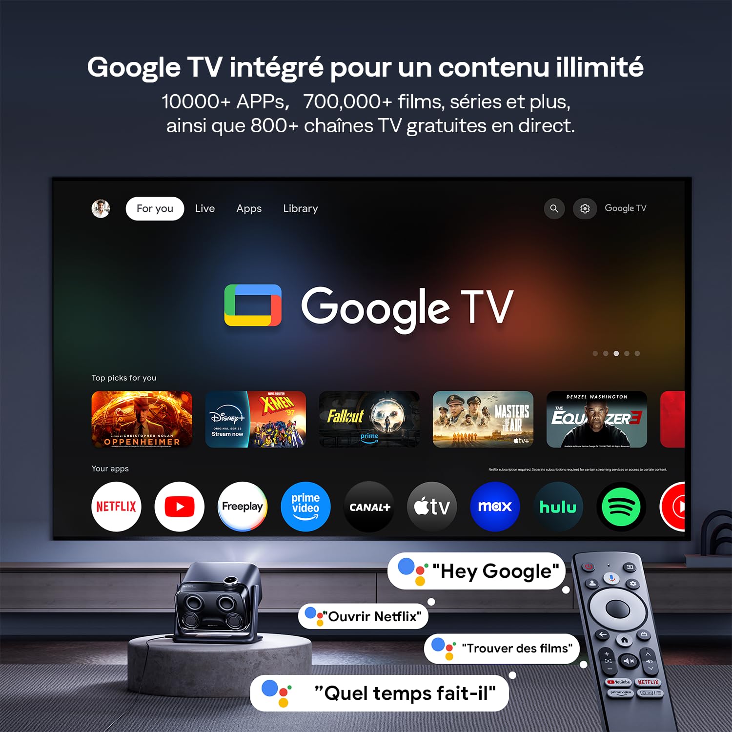 Aurzen Boom Mini Vidéoprojecteur avec Google TV&Netflix, Dolby Audio 20 W | Compatible 4K, Projecteur Exterieur & Home Cinema, ISO 500 ANSI lumens, Wi-Fi & Bluetooth, autofocus TOF, Noir
