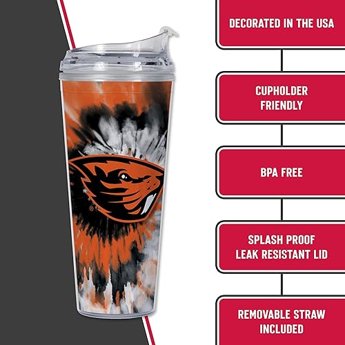 Miniatura 32 de Rico Industries NCAA - Vaso de acrílico con purpurina de 24 onzas con tapa con bisagras, vaso de doble pared con licencia oficial y popote Brillo