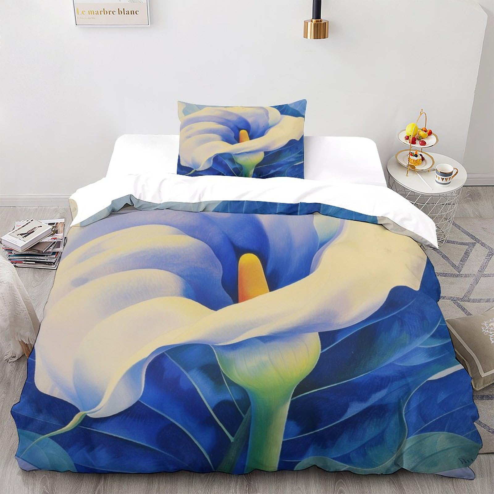 Buntes Lilien-Bettwäsche-Set, 3D-Druck, Bettbezug-Set mit Kissenbezug, Heimtextilien, Einzelbett (135 x 200 cm)