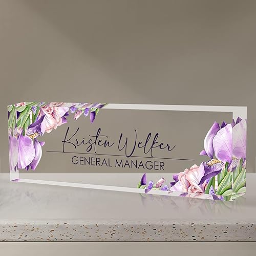 Placa de nombre de escritorio personalizada, Flagee - Placas de identificación personalizadas para escritorios en vidrio acrílico transparente,