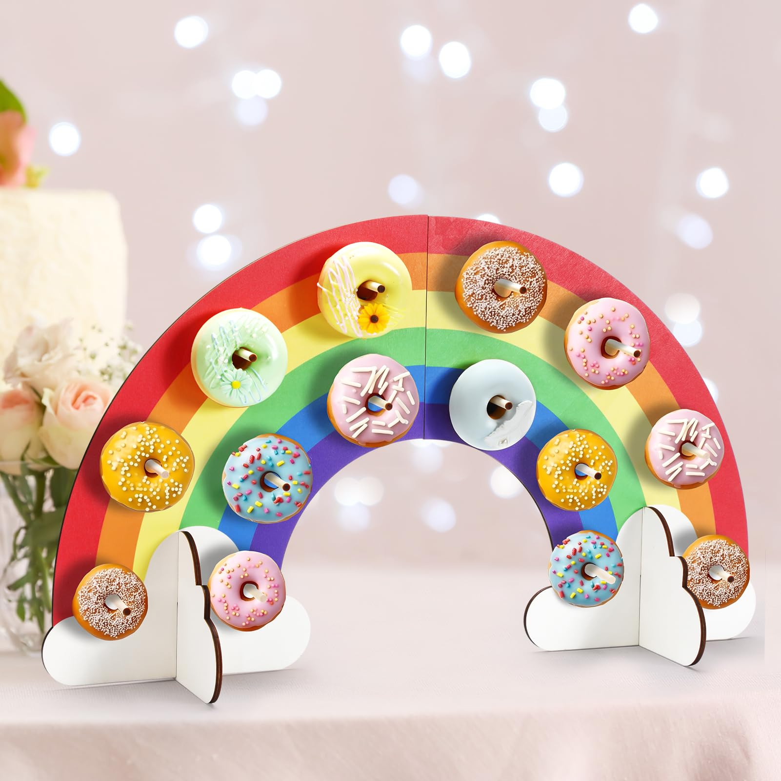 Rainbow Donut Holder Rainbow Donut Stand Donut Display Stand Donut Display Board Donut Party Decorations Wood Doughnut Food Buffet Display Fits 14 Donuts for Wedding Birthday Baby Shower