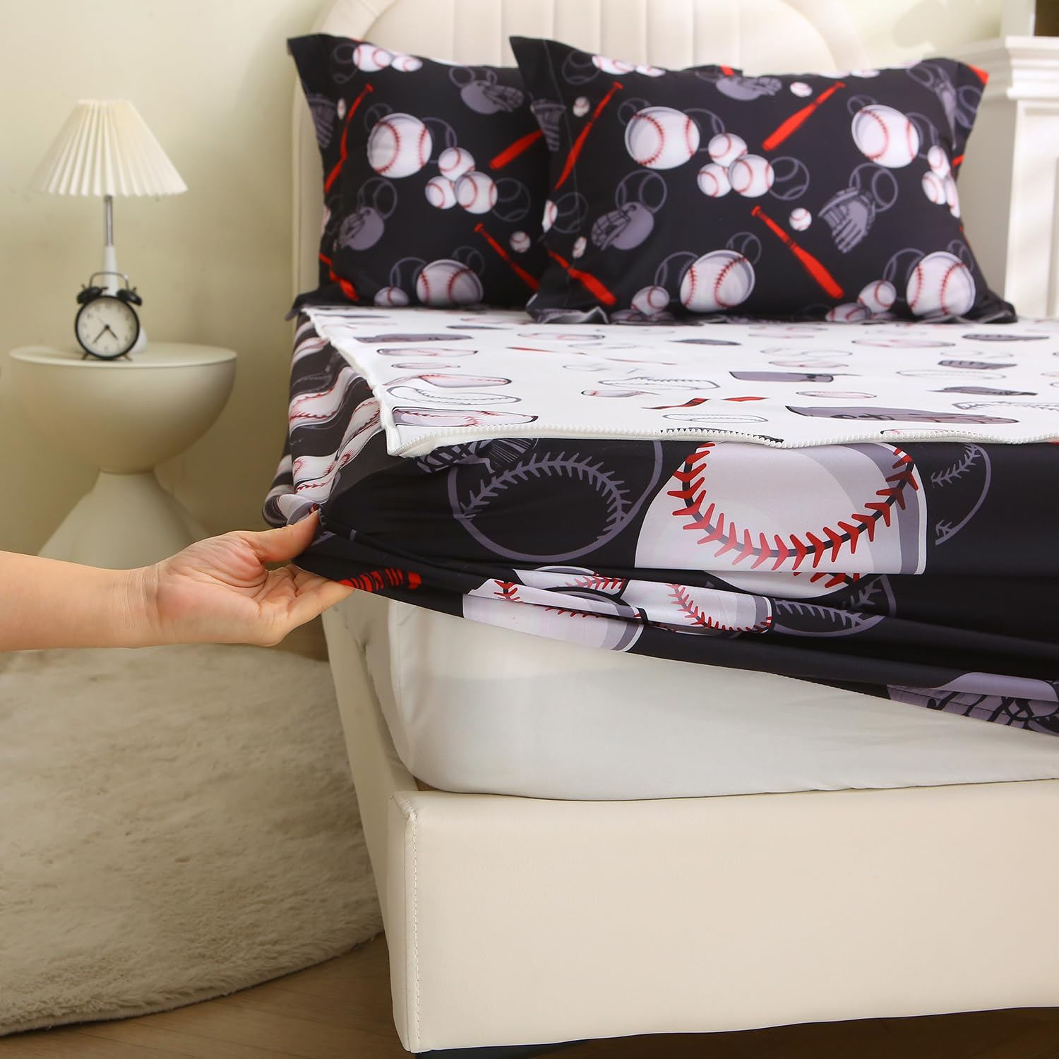 Boys Baseball Bedding Comforter Sets Zipper Bedding Set for Kids Black Sports Bed Set for Children Bedroom Decor - Image 6