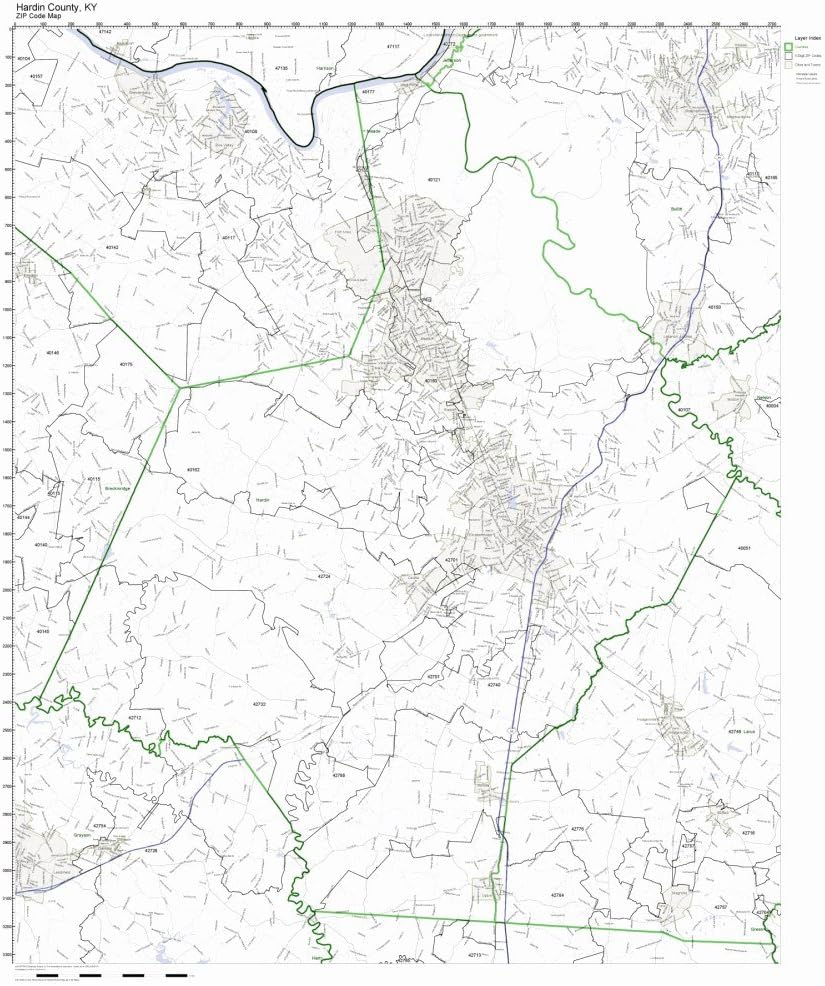 Working Maps Hardin County, Kentucky KY Zip Code Map Not Laminated Office Products