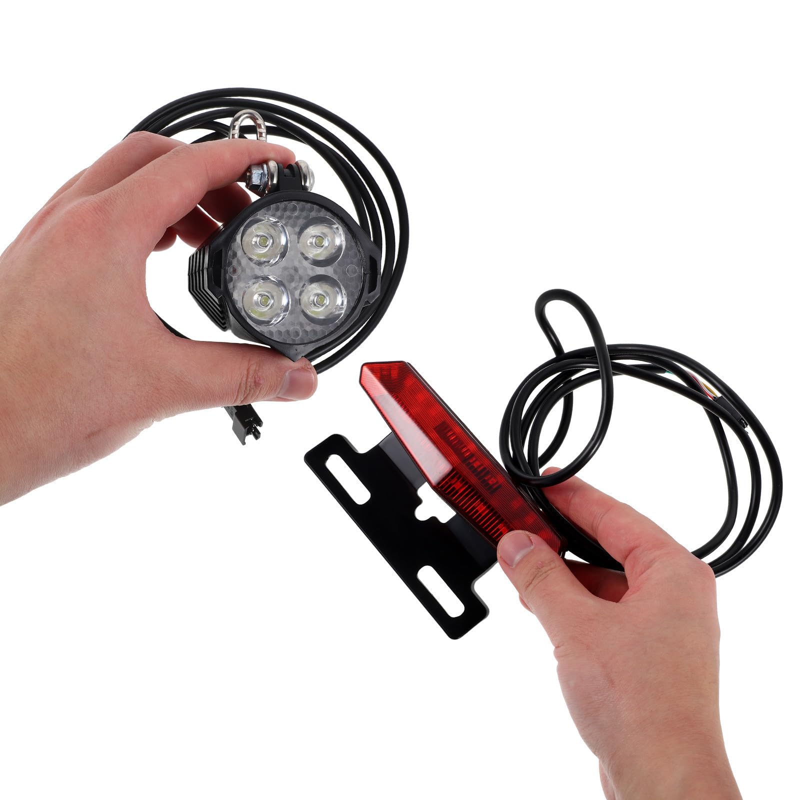 Luce Posteriore Bici con Pulsante Clacson e Fanali Direzionali Freno e Anteriore LED Kit Luci Bici Elettrica con Interruttore Manubrio Facile Installazione per Sicurezza