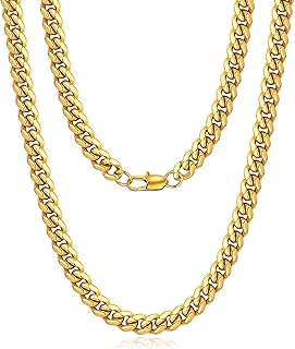 Mens Chain, Gold Chain for Men, Miami Silver Cuban Link Chain Necklace for Men Boys Women, 18K Gold Plated/316L Stainless Steel, 4/6/9mm Width, 18/20/22/24/26/30 Inch