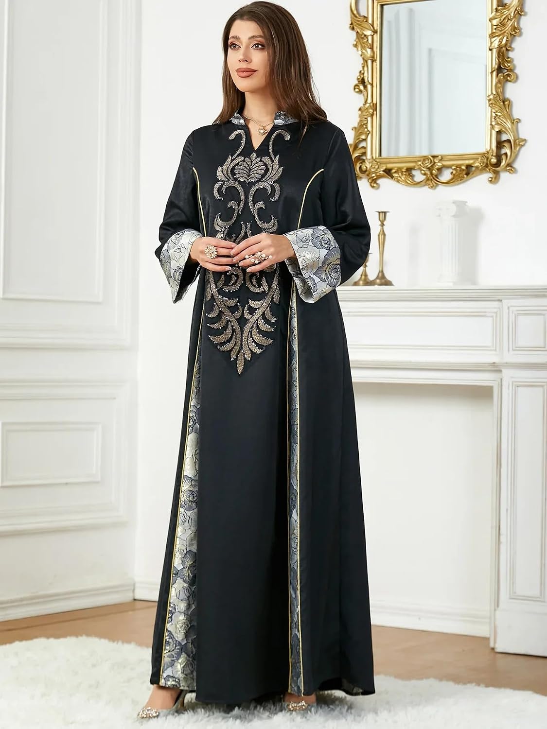 LIXINGHEITANG Sequins Dress for Women Abaya Evening Morocco Party Dresses Dubai Abayas Arab Long Robe