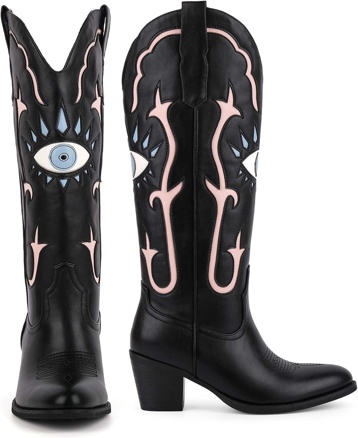 Evil Eyes Knee High Cowgirl Boots