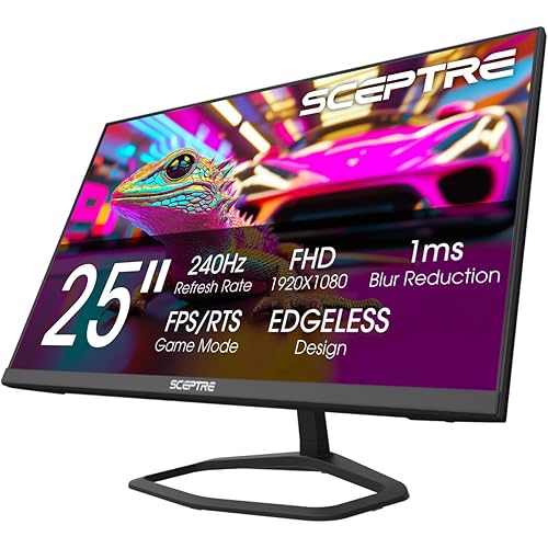 Sceptre New 24.5-inch Gaming Monitor 240Hz 1ms DisplayPort x2 HDMI x2 100% sRGB AMD FreeSync Premium Build-in Speakers, Machine Black 2026 (E255B-FWD240 Series)