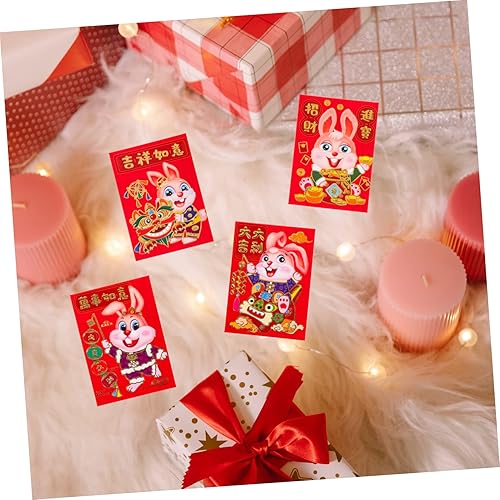 Vista 4 de NOLITOY Paquete de 60 unidades de diseño de conejito rojo con diseño de dibujos animados para el año chino, sobres decorativos creativos