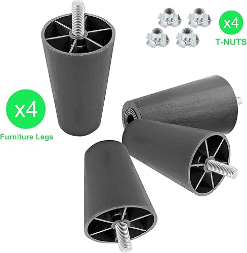 Miniatura 2 de 4 patas de sofá negras, patas cónicas de muebles de 4 pulgadas, patas de sofá de plástico con pernos de suspensión M8 para sofá, tocador, armario,