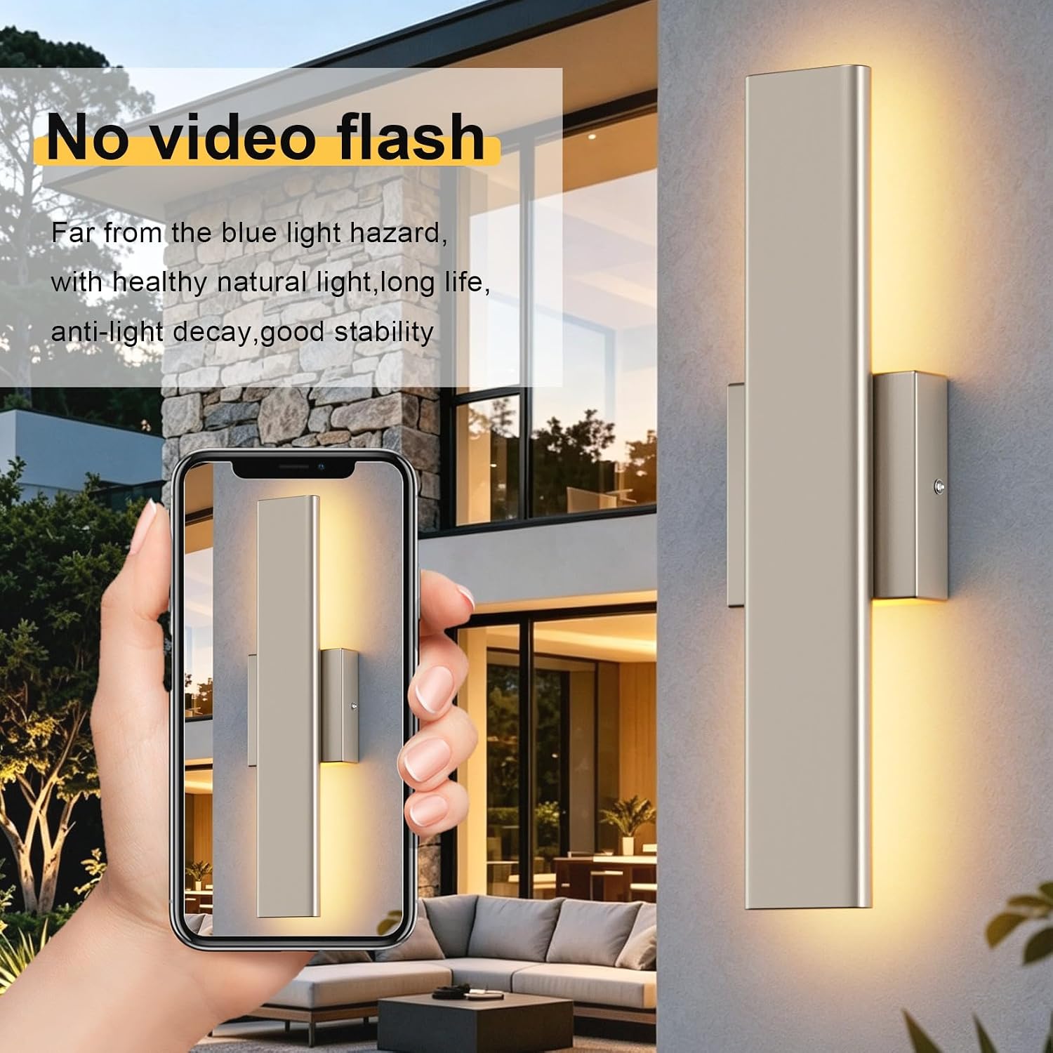  15.7" Nickel LED Outdoor Wall Sconce, Modern Exterior Wall Light thumbnail