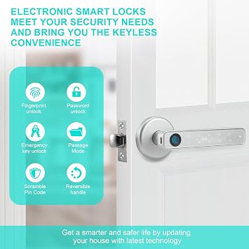 Smart Door Lock, Fingerprint Door Lock, 4-in-1 Electronic Fingerprint Keypad Password Traditional Keys IC Card for Home Bedroom Hotel Office Apartment