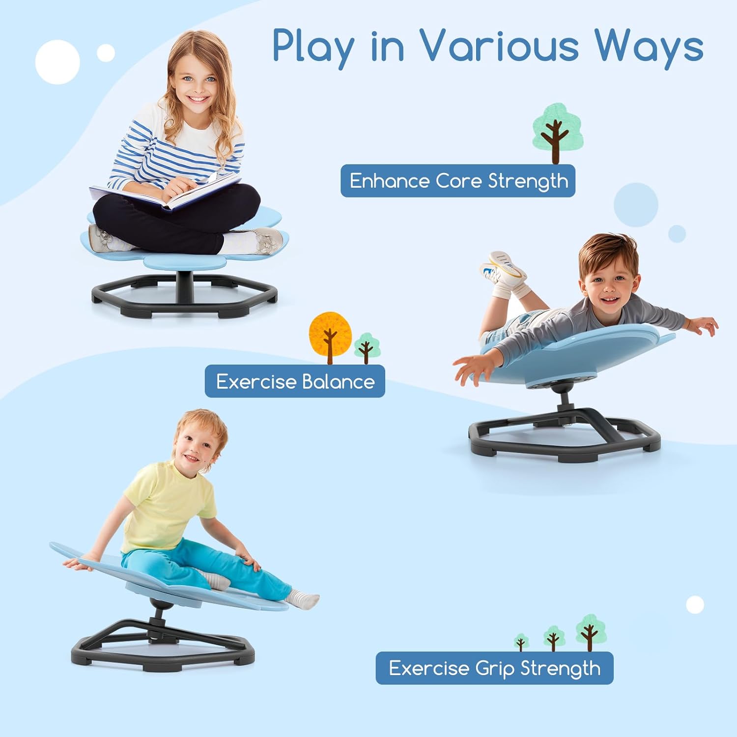 Costzon Sensory Chair, 360° Sit & Swivel Autistic Children Sensory Toy w/Non-Slip Metal Base for Training Body Coordination and Indoor Outdoor Use, Spinning Chair for Autistic Kids (Blue,Petal)
