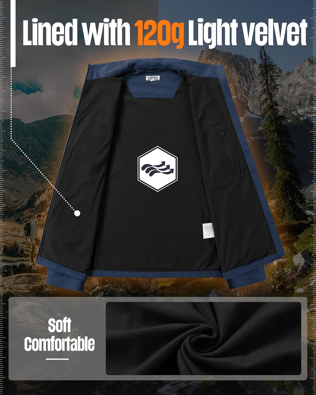 Outdoor Ventures Men's Lightweight Jackets Waterproof Rain Shell Jackets with Velvet Lined Windbreaker for Outdoor Sports - Image 5