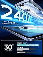 Vista 3 de LISEN Cable USB C a USB C de 240 W de carga rápida, cables de seguridad para computadora tipo C, cable de carga rápida tipo C para iPhone 17 16