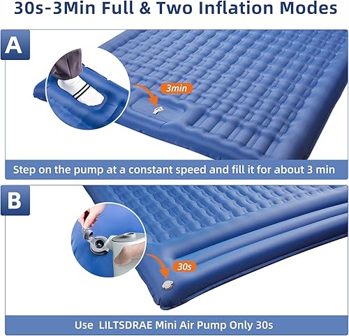 Miniatura 4 de Colchoneta inflable extra gruesa de 5 pulgadas con almohada incorporada, colchón de aire de gran tamaño súper portátil para mochileros, senderismo,