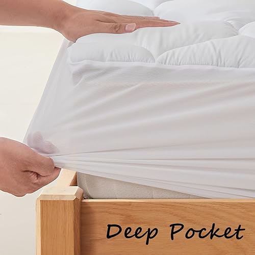 Miniatura 2 de Cosybay Protector de colchón ajustable tamaño King, protector de colchón acolchado sin ruido que se estira hasta 18 pulgadas de profundidad, funda