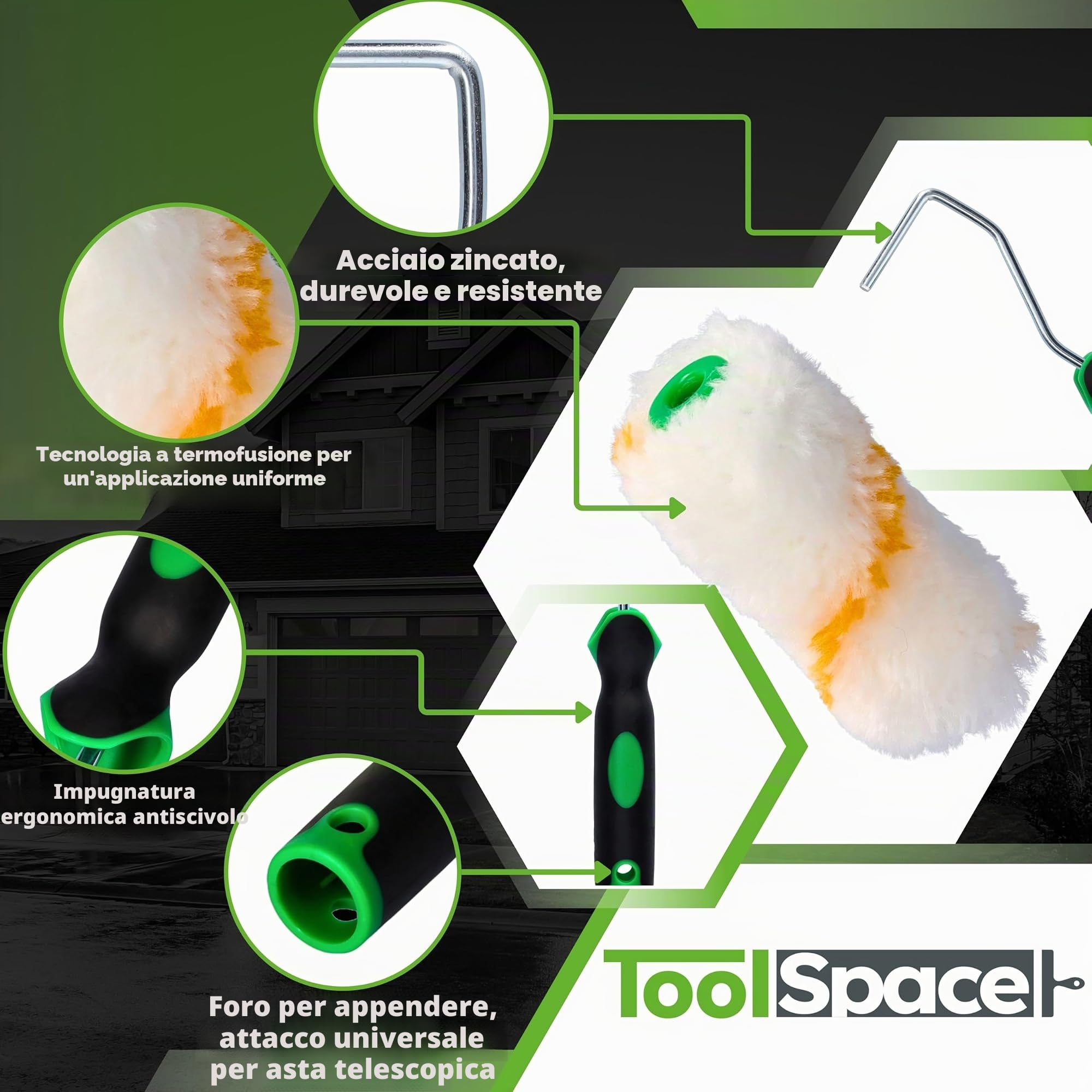 ToolSpace 10 Pezzi Rullo per Pittura - 7 cm Rulli Set Poliacryl con Pelo Lungo - Rulino per Verniciatura Verniciare - Ricambio con Manico per Porte - Kit Pitturare Pareti Interni Esterni - Superfici
