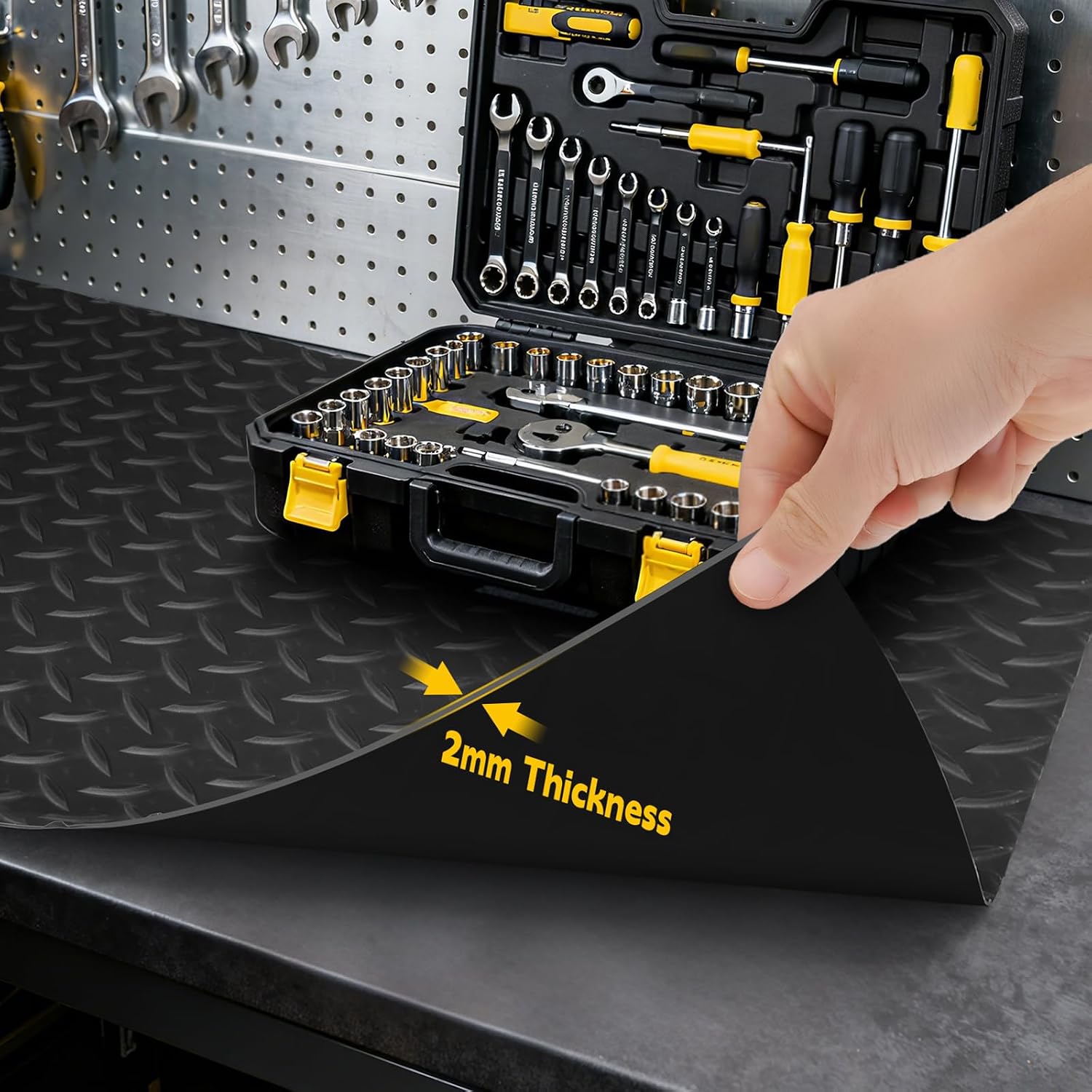 Workbench Mat, PVC Work Bench Mat with Non-Slip Texture, 2mm Thick Scratch & Stain Resistant Surface for Painting, Woodworking, Crafting, Building and Tool Protection (Black, 16.93" x47.24") image 5
