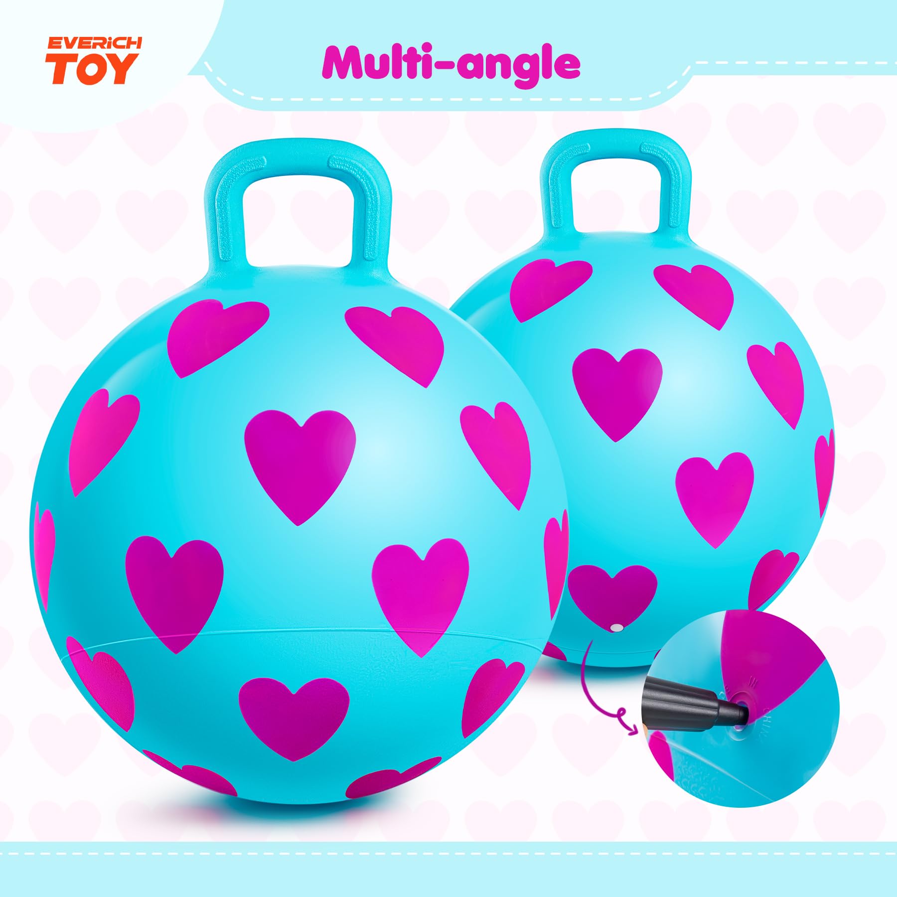 EVERICH Toy Hopper Ball für Kinder von 3-6 Jahren, Hippity Hop Spielzeug, 15 Zoll Aufblasbarer Sitzball für drinnen und draußen, aufblasbares Spielzeug für Mädchen Jungen mit Pumpe